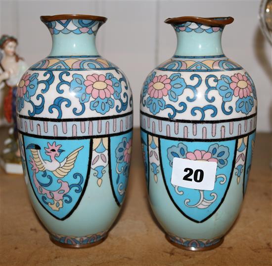Pair cloisonne vases (a.f.)